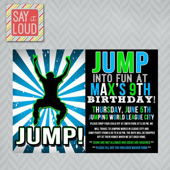 Jump Birthday Party
 Custom Jump or Trampoline Party Invitation