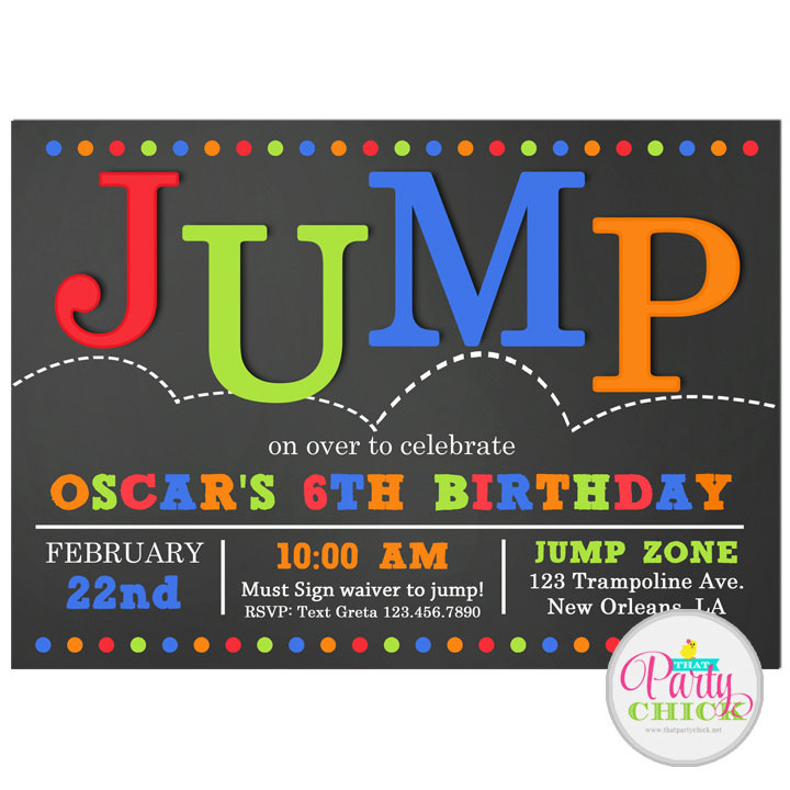 Jump Birthday Party
 JUMP Invitation Printable or Printed with FREE SHIPPING