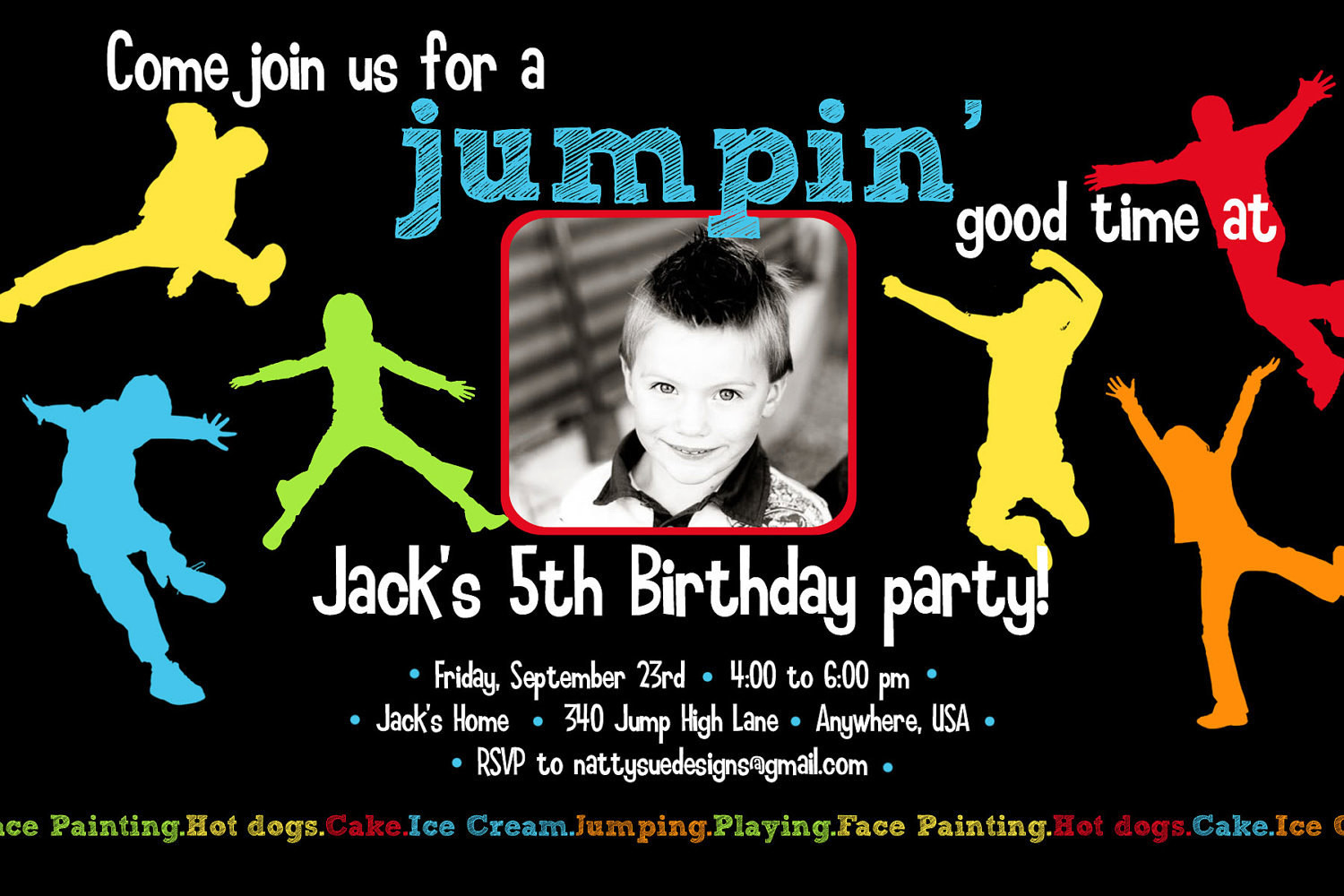 Jump Birthday Party
 Jump Jump Birthday party Invitation by nattysuedesigns1 on