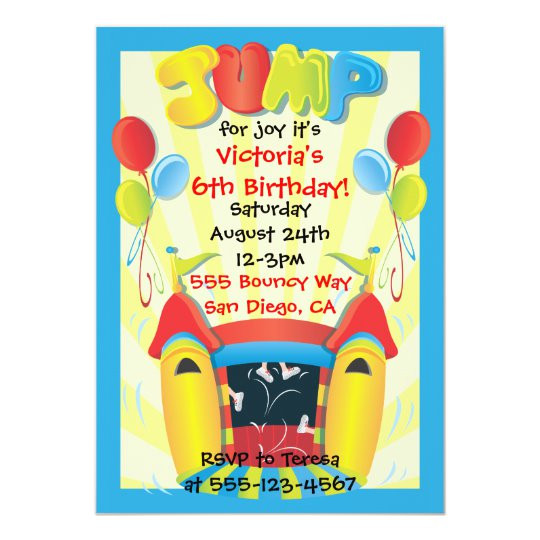 Jump Birthday Party
 Bounce House BIrthday Party Invitation