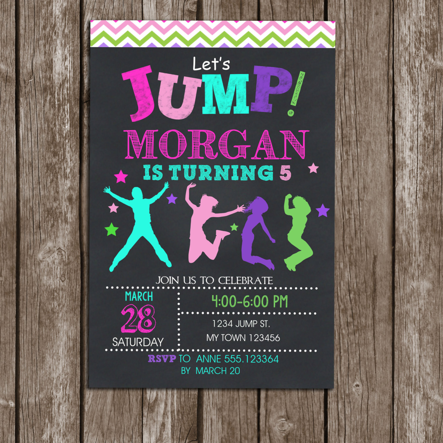 Jump Birthday Party
 Jump Invitation Girls Birthday Printable Trampoline
