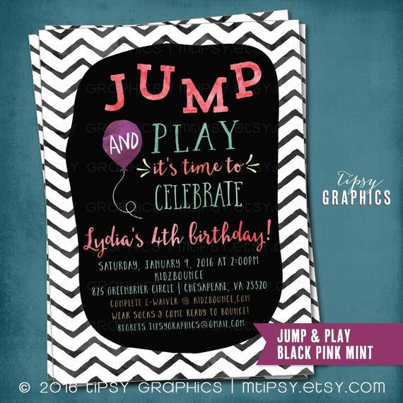 Jump Birthday Party
 Trampoline Bounce House Birthday Party Invitation JUMP & Play