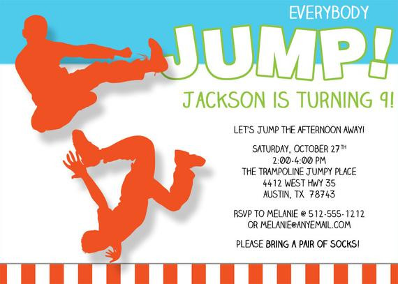 Jump Birthday Party
 Everybody Jump Birthday Invitation Printable by