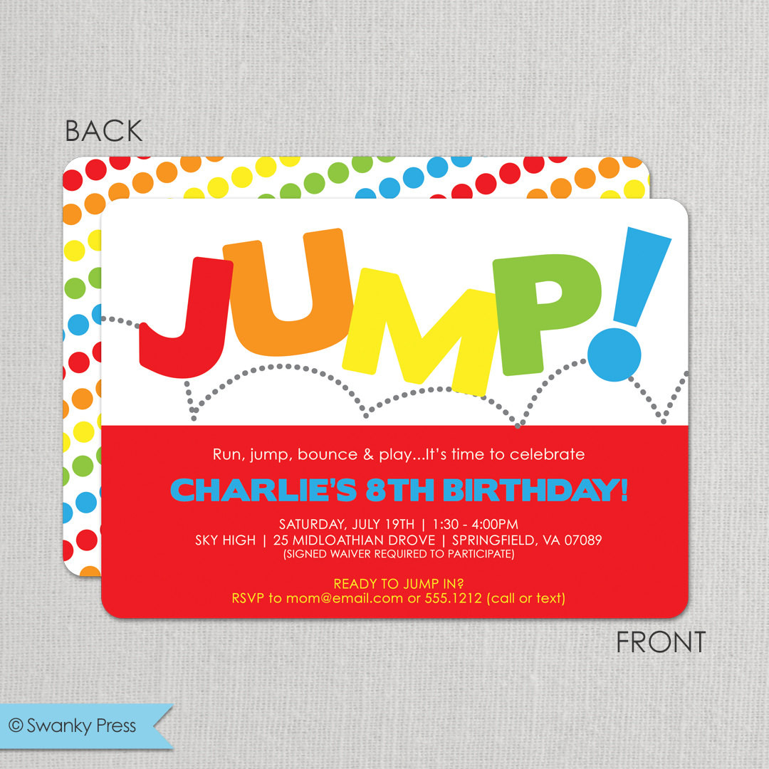 Jump Birthday Party
 Jump Birthday Invitation Bounce Invitation Jump Birthday