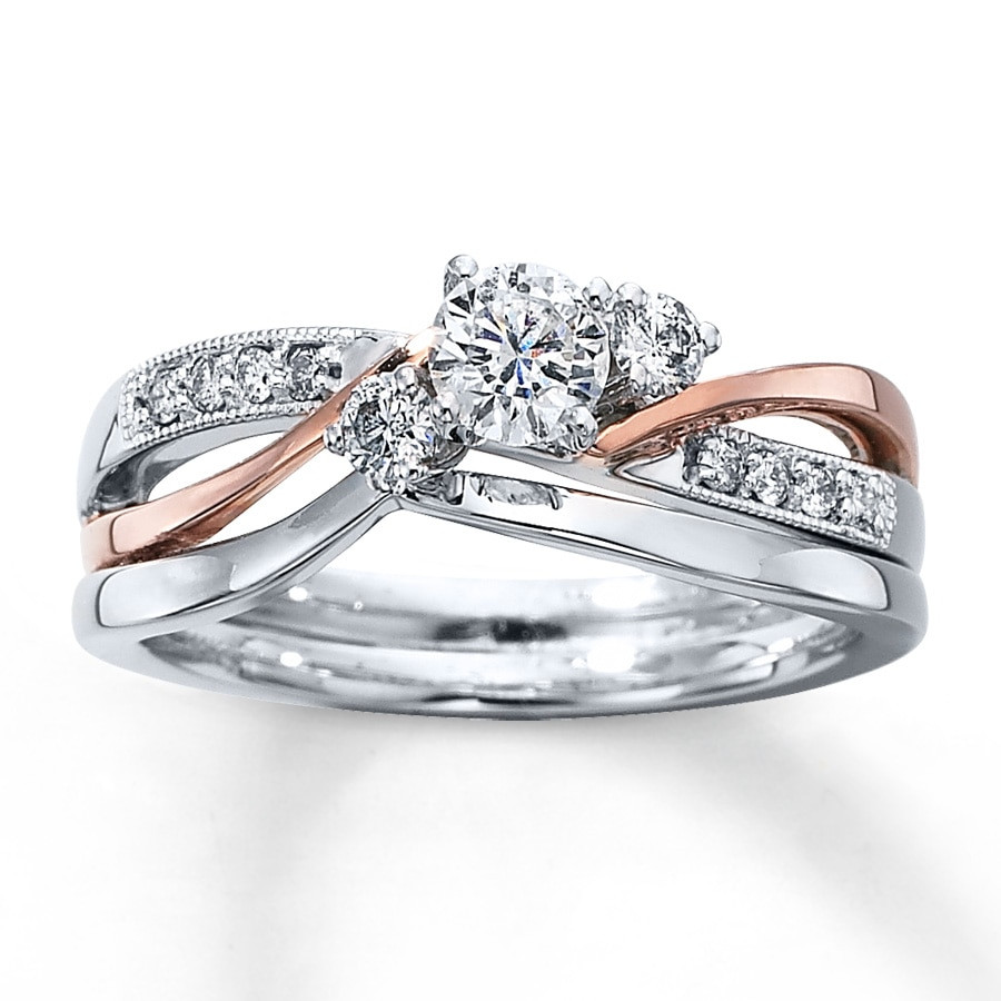 Kay Wedding Rings Sets
 Kay Diamond Bridal Set 3 8 ct tw Round cut 14K Two Tone Gold