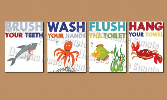 Kids Bathroom Sign
 Cartoon Fish Signs for Kids Bathroom Instant Download