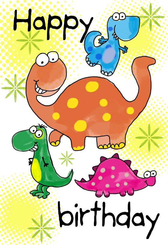 Kids Birthday Cards
 Four Cute Dinosaurs Birthday Card