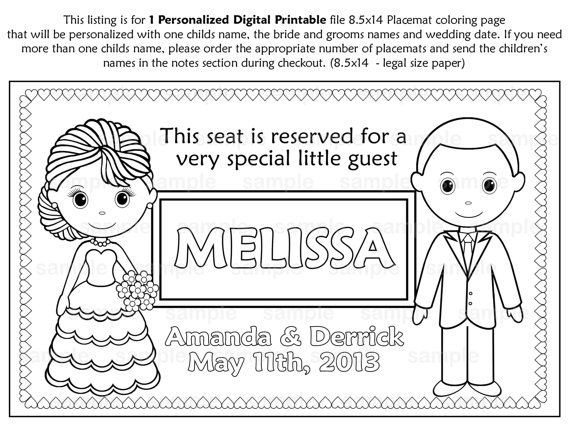 Kids Coloring Placemats
 PRINTABLE Personalized Wedding Favor Placemat Childrens
