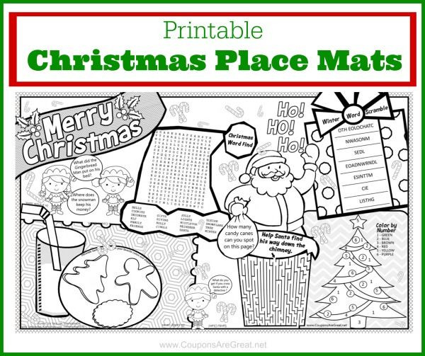 Kids Coloring Placemats
 This free printable christmas placemat will keep kids