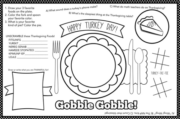 Kids Coloring Placemats
 Free Thanksgiving Coloring Pages and Puzzles for Kids