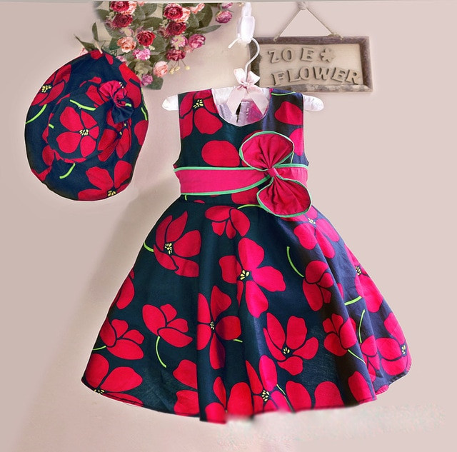 Kids Dresses Design
 New Summer Baby Girls Floral Dress with cap European Style