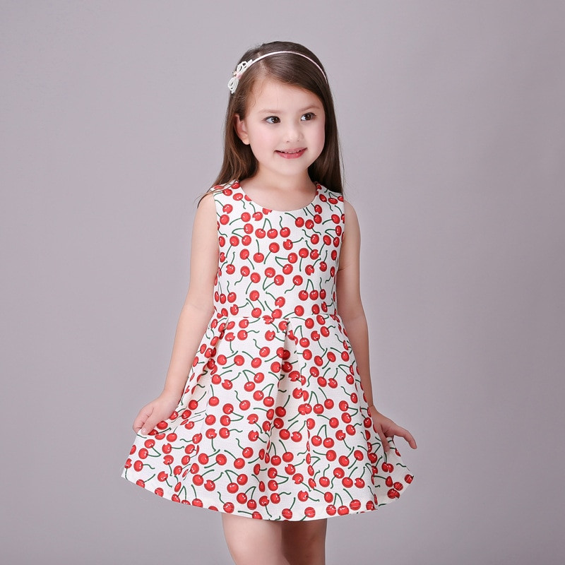 Kids Dresses Design
 Red summer Girl Dress Princess Costume Cherry Children