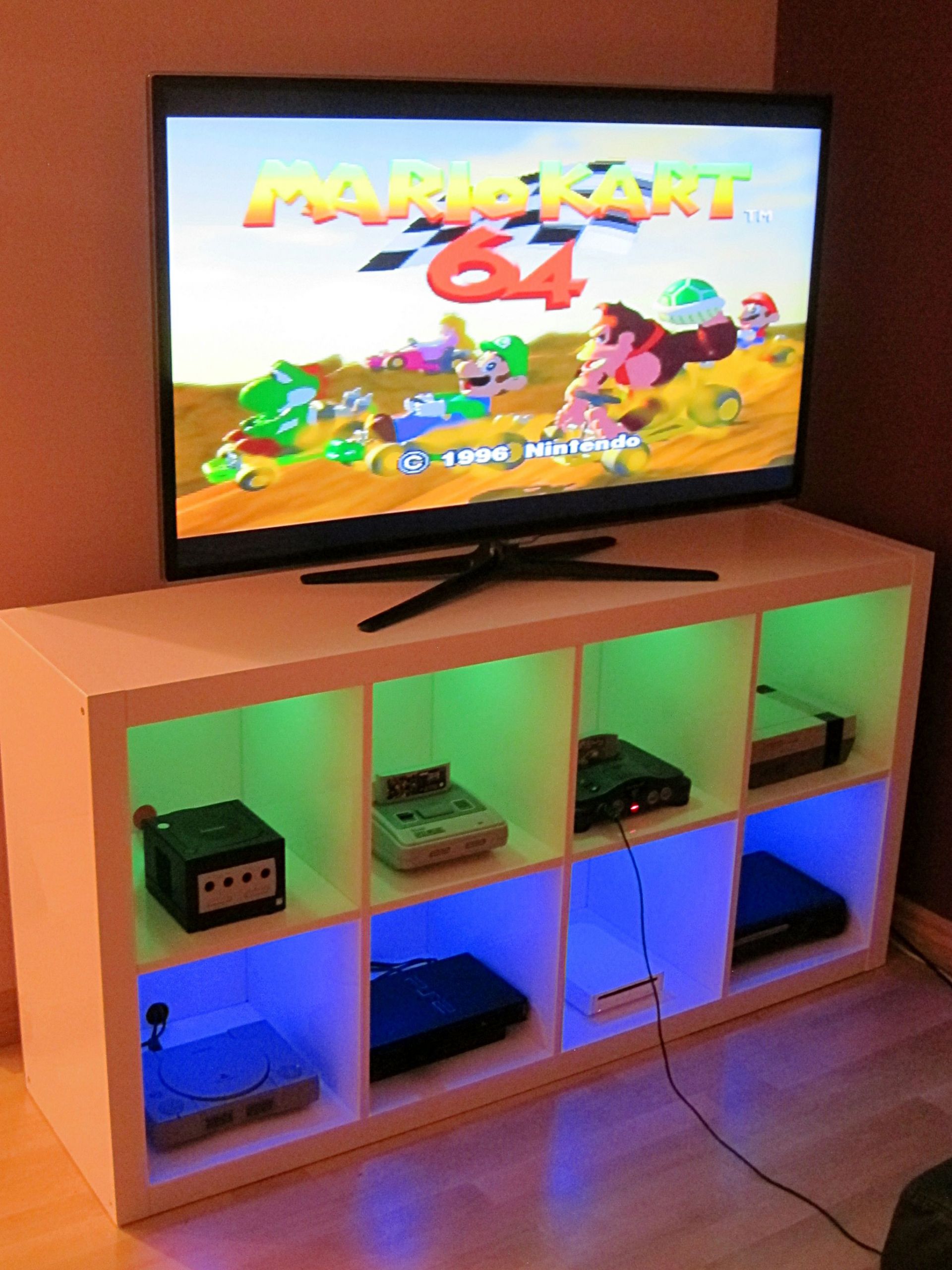 Kids Game Room Furniture
 I modified an Ikea bookshelf to make a console cabinet