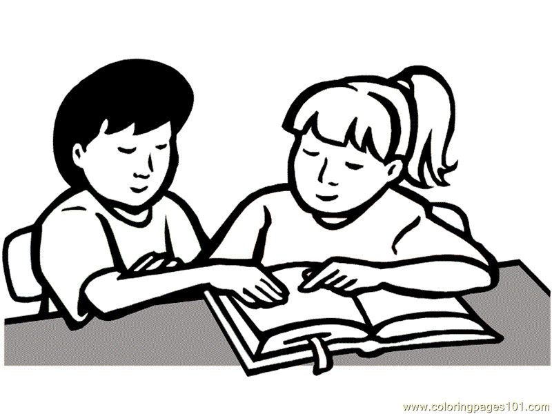 Kids Reading Coloring Pages
 Children read book printable coloring page for kids and adults