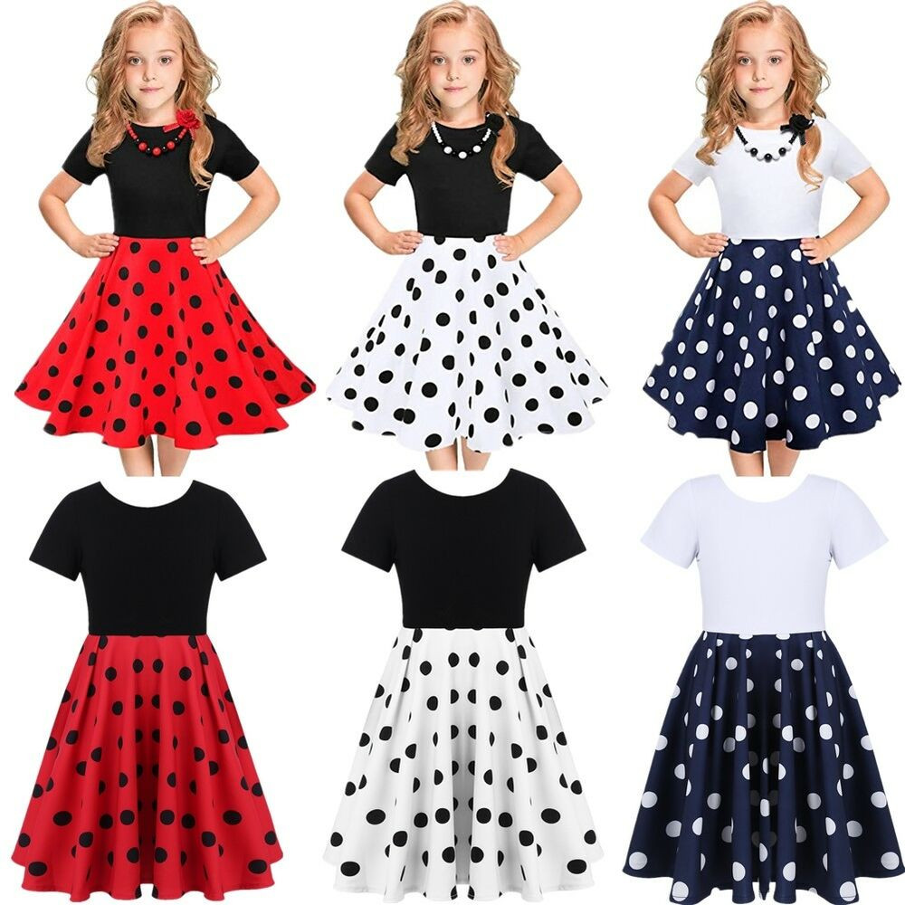 Kids Swing Dresses Kids Vintage Polka Dot Dress 50s Girls Swing Dresses for