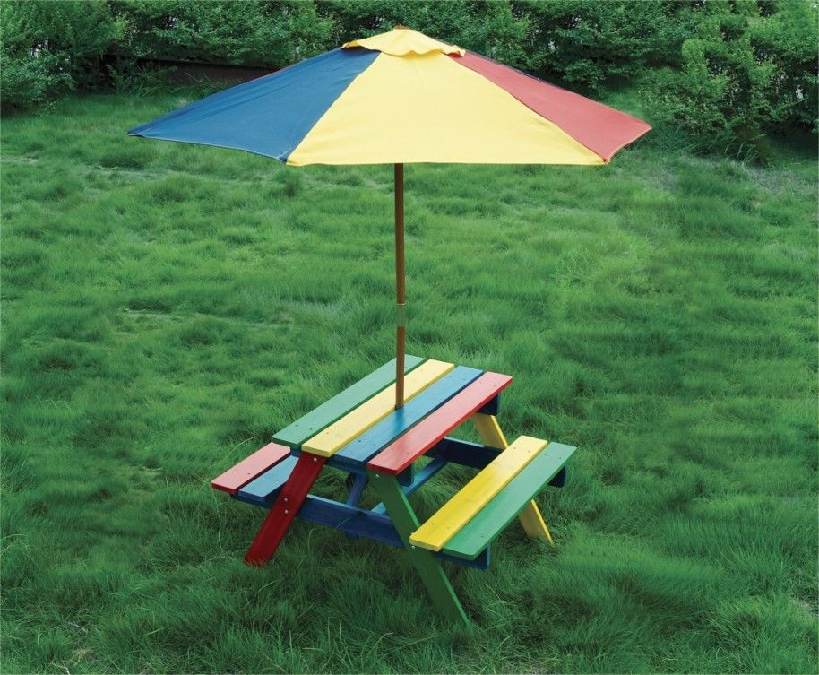 Kids Table And Bench Set
 Children s Wooden Rainbow Garden Picnic Table Bench