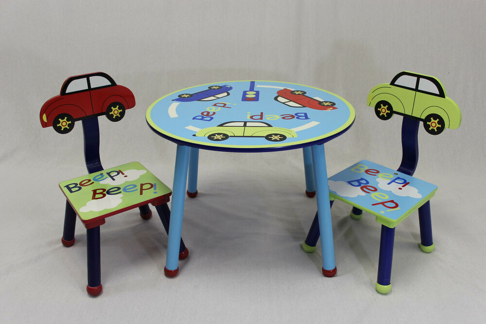 Kids Table And Bench Set
 Kids Table and 2 Chairs Set with Car Theme Back