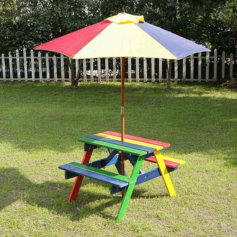 Kids Table And Bench Set
 Kids Picnic Bench with Parasol