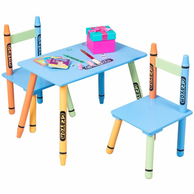 Kids Table And Bench Set
 Giantex 3 Piece Crayon Kids Table & Chairs Set Wood