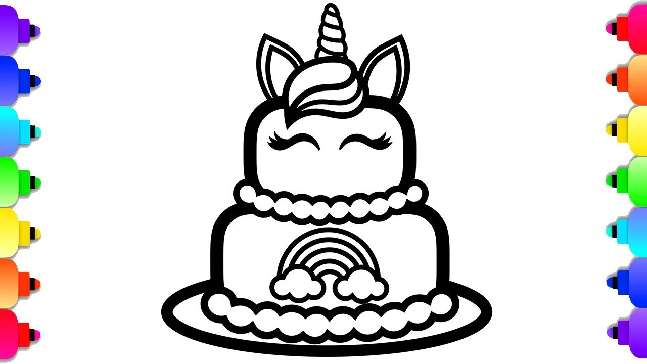Kids Unicorn Coloring Pages
 GLITTER Unicorn Cake Coloring and Drawing for Kids