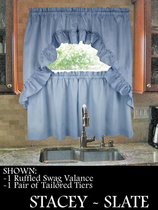 Kitchen Curtains Swags
 Stacey Solid Color Ruffled Swags Kitchen Curtains Pair