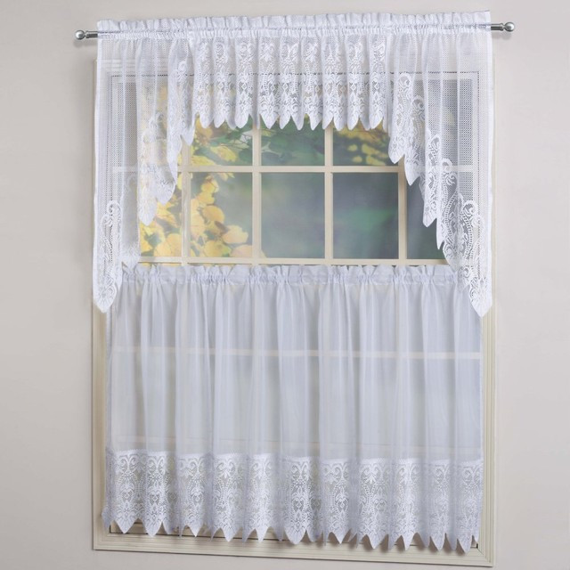 Kitchen Curtains Swags
 United Curtain Valerie Voile and Macrame Kitchen Swag