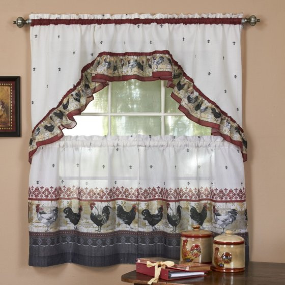 Kitchen Curtains Swags
 Country Rooster Kitchen Curtain Tier & Swag Set 24 in