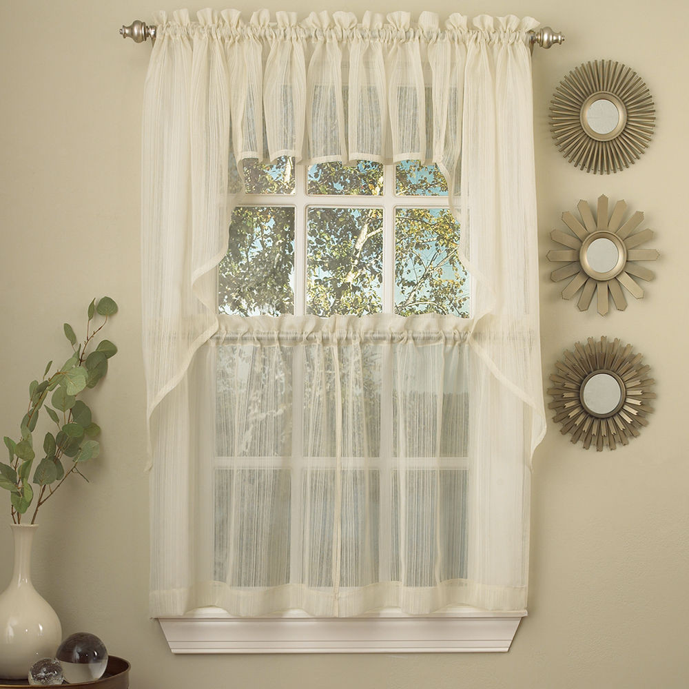 Kitchen Curtains Swags
 Harmony Ivory Micro Stripe Semi Sheer Kitchen Curtains