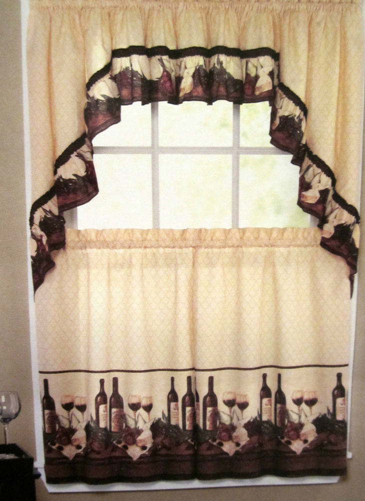 Kitchen Curtains Swags
 Vino Wine Bottles Tuscan Kitchen Curtain Tier Set Valance