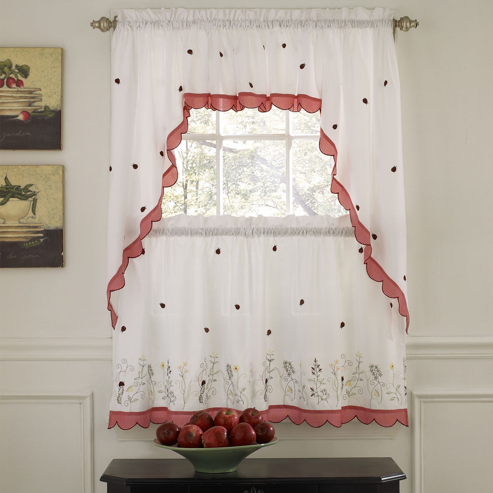Kitchen Curtains Swags
 Embroidered Ladybug Meadow Kitchen Curtains Choice of