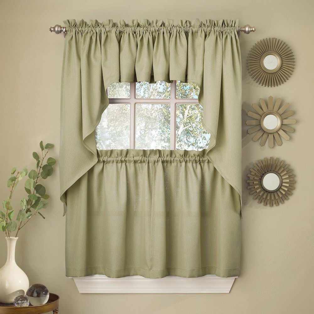Kitchen Curtains Swags
 Sage Solid Opaque Ribcord Kitchen Curtains Choice of