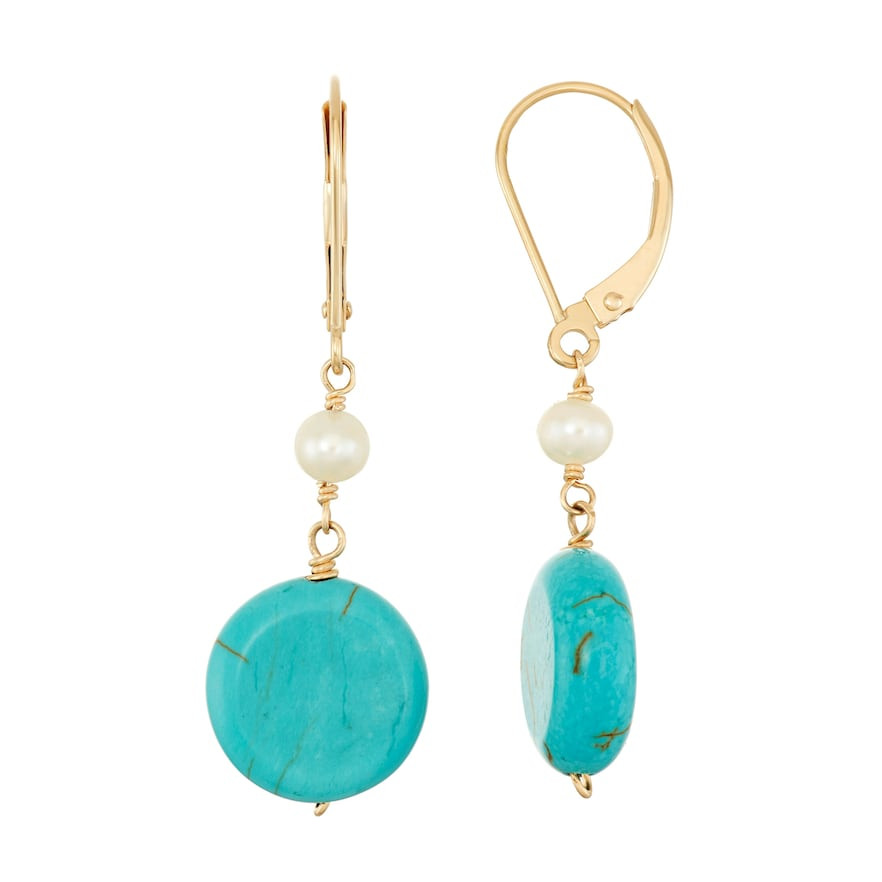 Kohls Pearl Earrings
 14k Gold Turquoise & Freshwater Cultured Pearl Drop Earrings