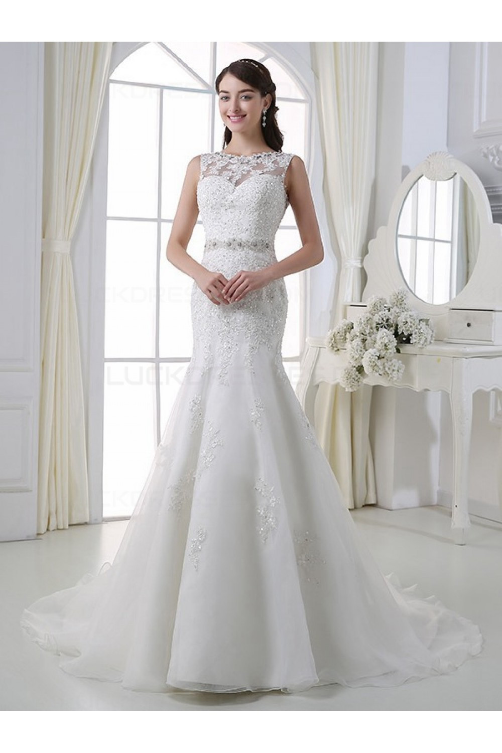 Lace Designer Wedding Gowns
 Mermaid Sleeveless Lace Wedding Dresses Bridal Gowns