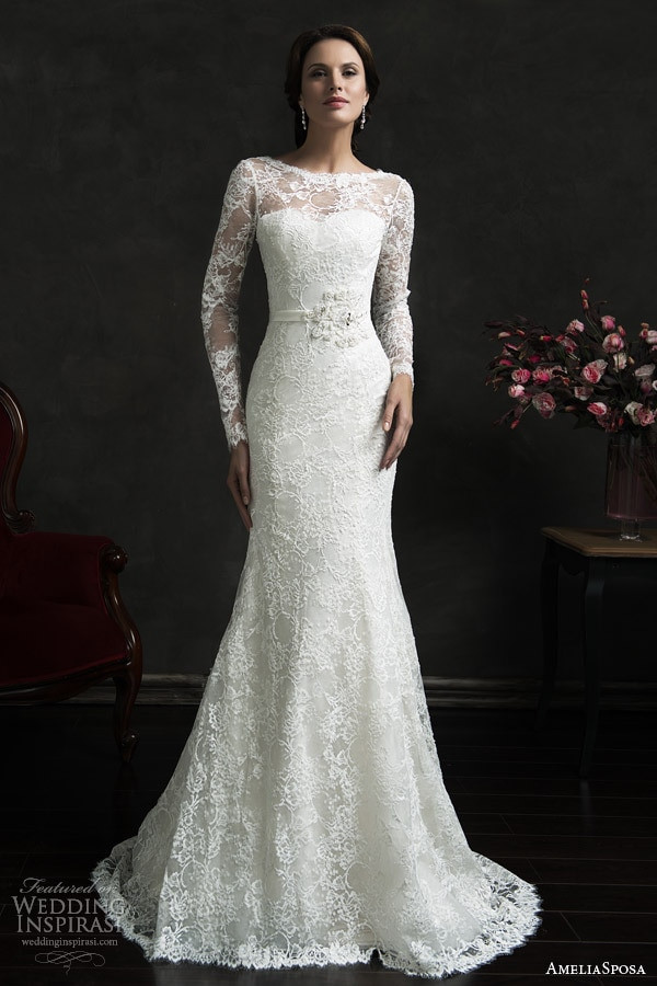 Lace Designer Wedding Gowns
 Chic Lace Mermaid Long Sleeve Wedding Dresses Backless