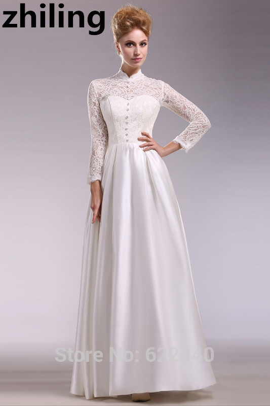 Lace Designer Wedding Gowns
 Vintage High Neck Lace Long Sleeves Wedding Dresses Unique