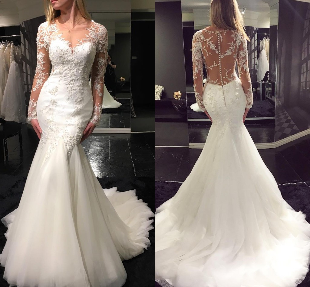 Lace Designer Wedding Gowns
 Elegant Mermaid Wedding Dresses Long Sleeves Lace Beading
