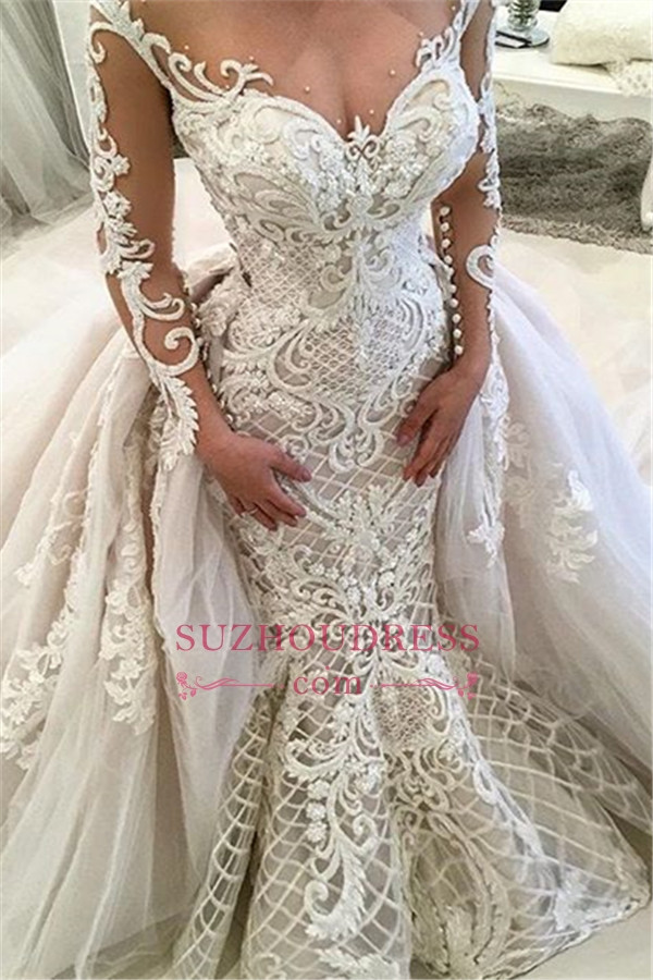 Lace Designer Wedding Gowns
 Glamorous Long Sleeves Lace Wedding Dresses 2019
