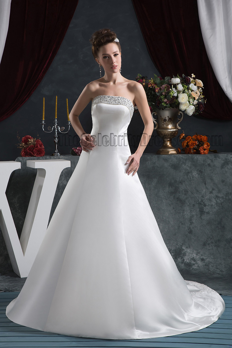 Lace Up Wedding Dresses
 Elegant Strapless A Line Beaded Lace Up Wedding Dresses