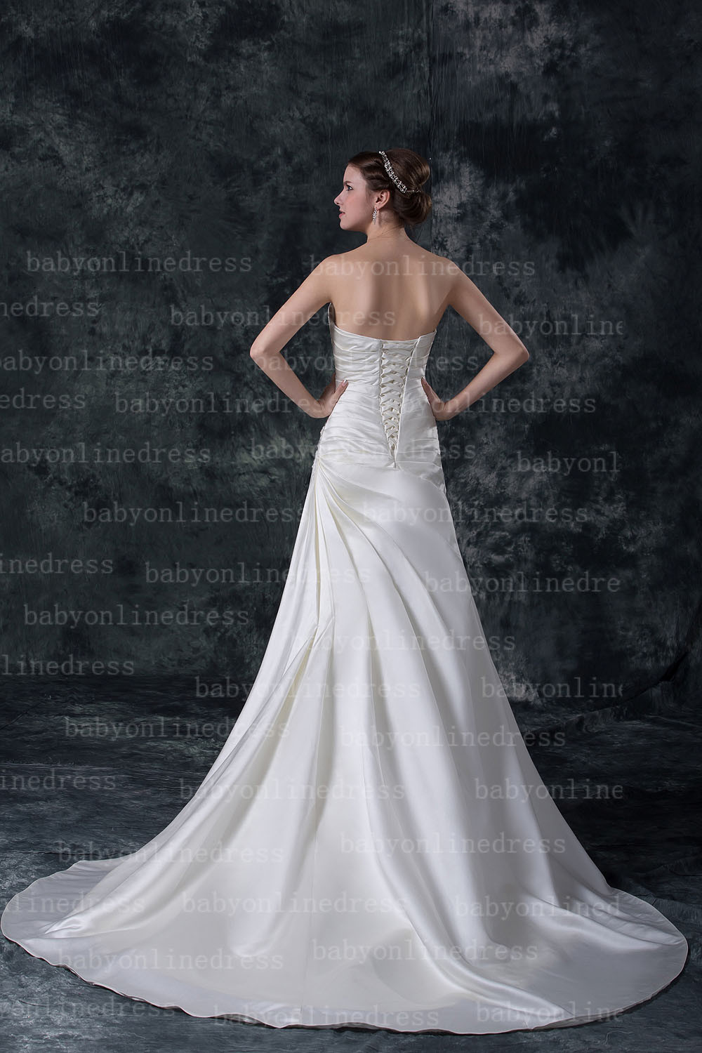 Lace Up Wedding Dresses
 2019 y Strapless Appliques Beaded Lace Up Ruffles Satin