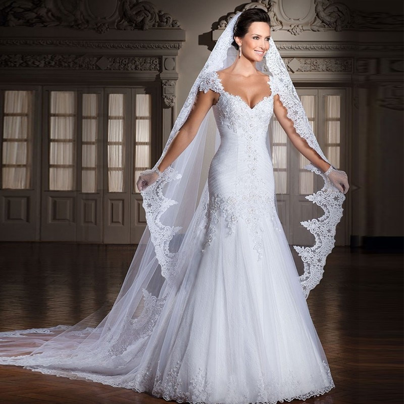 Lace Up Wedding Dresses
 Elegant White Lace Mermaid Wedding Dresses 2015 New Lace
