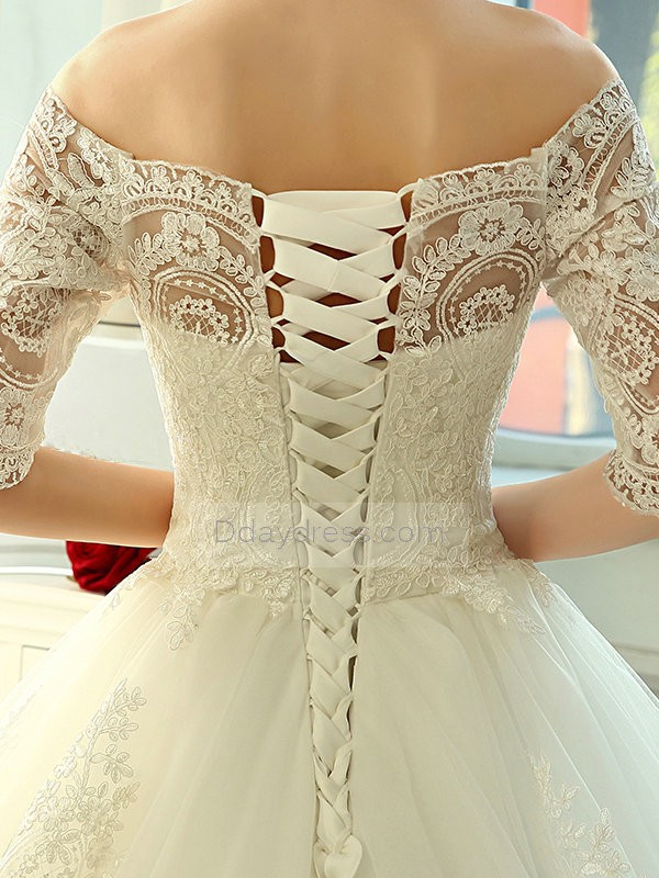 Lace Up Wedding Dresses
 Save on Luxurious Lace f The Shoulder Half Sleeves Lace