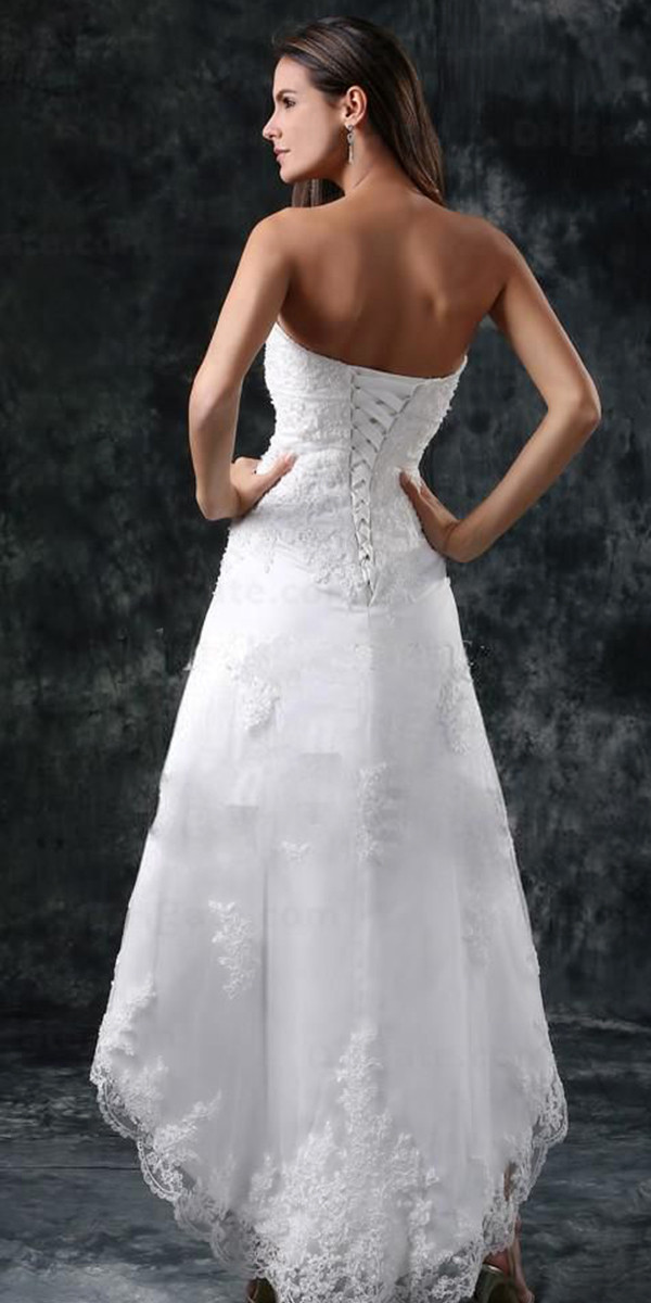 Lace Up Wedding Dresses
 High Low Wedding Dress with Lace Up Back