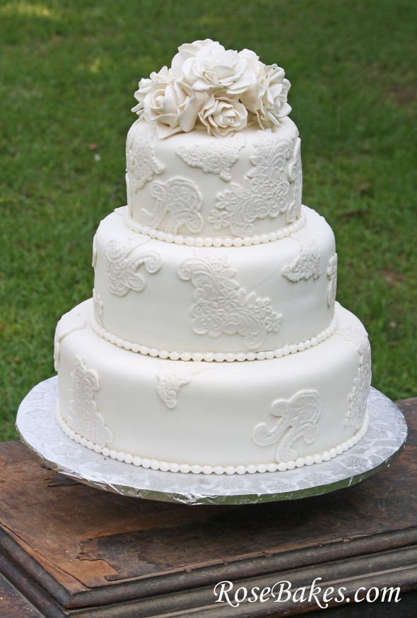 Lace Wedding Cake
 Vintage Lace Wedding Cake with Sugar Roses