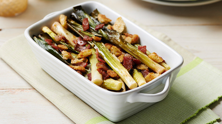 Lamb Chops Side Dishes
 Recipe Roast baby leeks with oak smoked bacon croutons