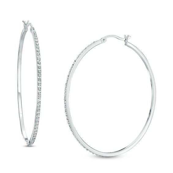 Large Diamond Hoop Earrings
 Diamond Fascination™ Hoop Earrings in Sterling
