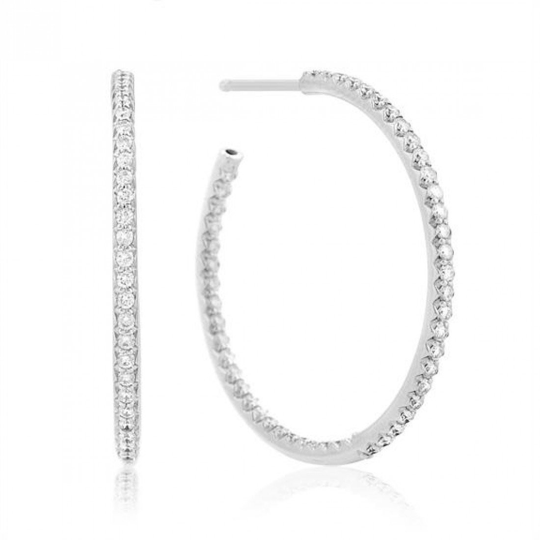 Large Diamond Hoop Earrings
 Roberto Coin 18KWG Inside Outside Diamond Hoop Earrings