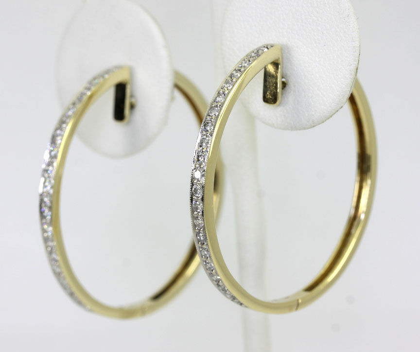 Large Diamond Hoop Earrings
 Diamond hoop earrings 14K yellow gold large 42 round