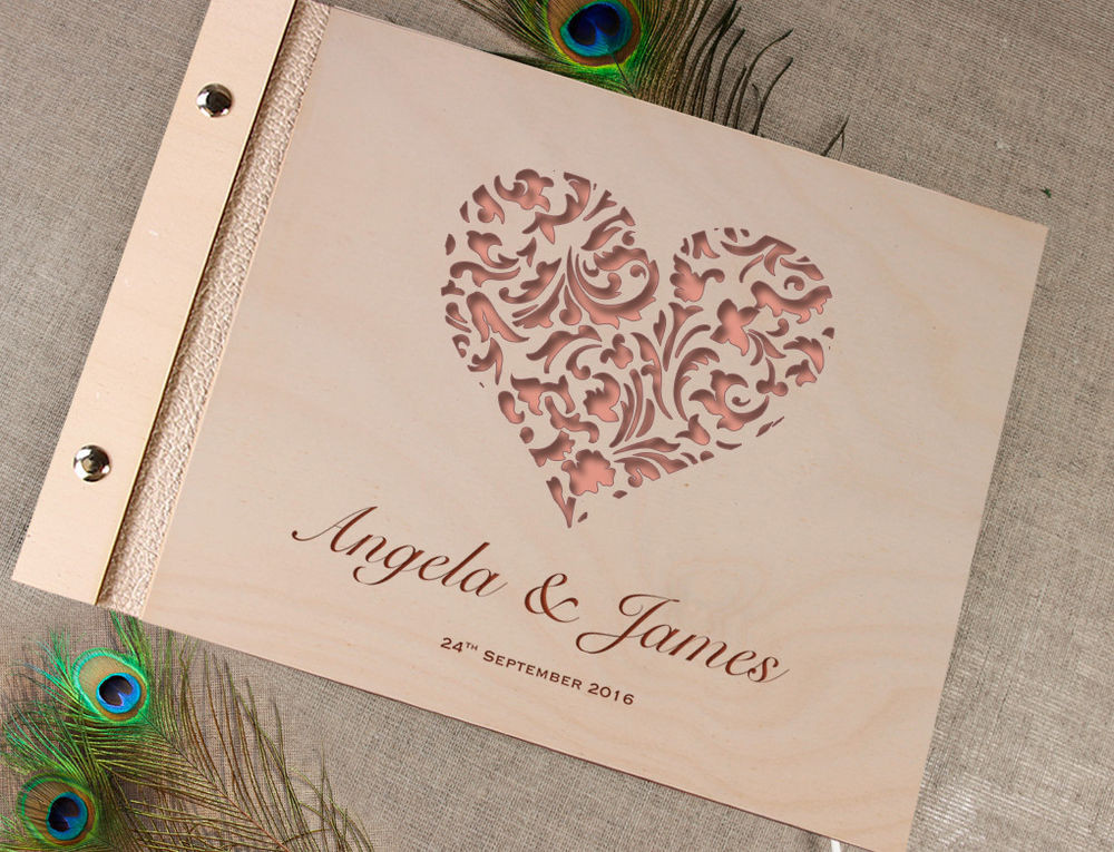 Laser Cut Wedding Guest Book
 Wooden Wedding Guest Book Album Lace Heart with