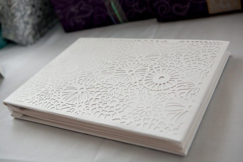 Laser Cut Wedding Guest Book
 white laser cut wedding guest book The Sweetest Occasion