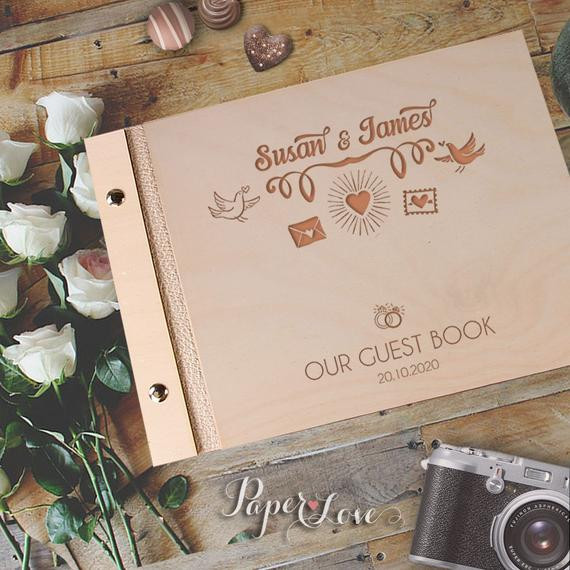 Laser Cut Wedding Guest Book
 Natural White Personalised Wooden Wedding Guest Book Laser Cut